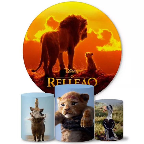 Kit Painel Redondo e Trio Capas Cilindro Sublimado Rei Leão