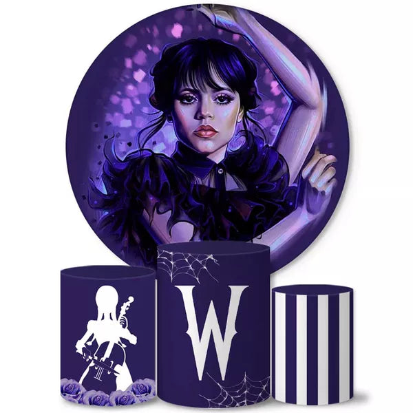 Kit Painel Redondo e Trio Capas Cilindro Sublimado Wandinha
