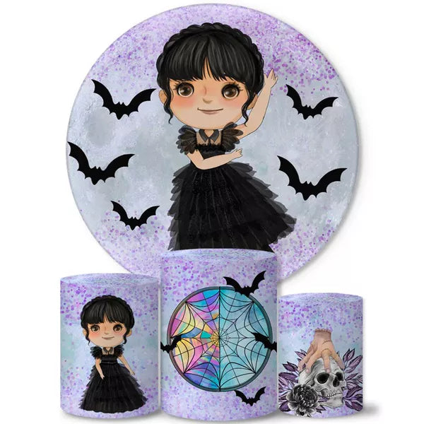 Kit Painel Redondo e Trio Capas Cilindro Sublimado Wandinha