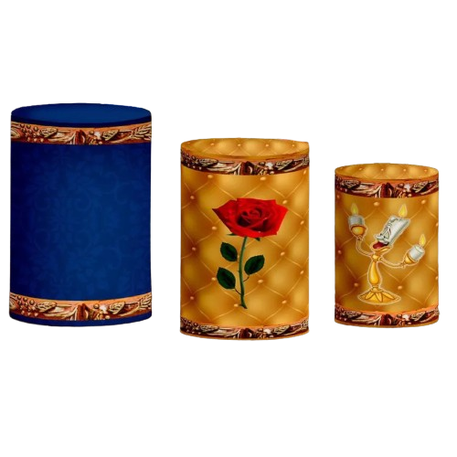 Trio de Capas Cilindro Sublimado Bela e a Fera